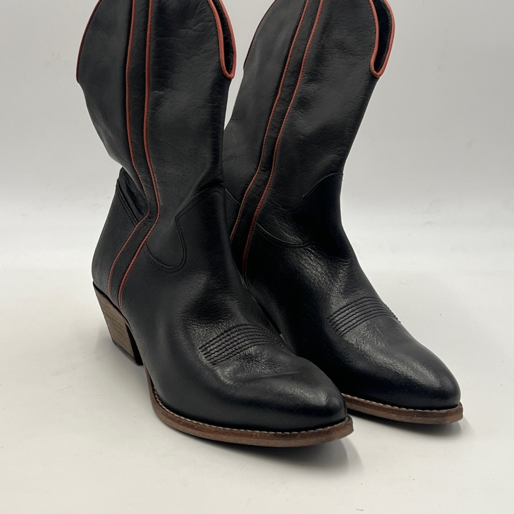NEW Free People Borderline Black Heeled Boots with Classic Western Style - Picture 2 of 7